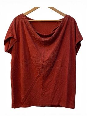 Eileen Fisher 100% Linen Top Red Short Sleeve Boxy Relaxed Fit Size Medium